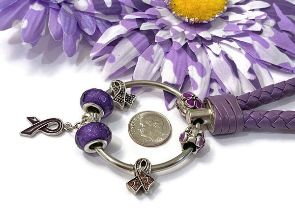 1Pc Purple Awareness Bead Dangle Keychain Ring-Alzheimer's Dementia Lupus Epilepsy Pancreatic Cancer Fibromyalgia Hodgkin's Lymphoma Jewelry