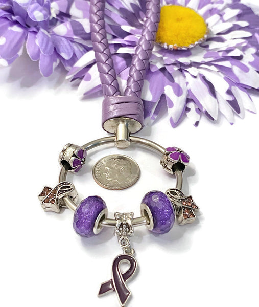 1Pc Purple Awareness Bead Dangle Keychain Ring-Alzheimer's Dementia Lupus Epilepsy Pancreatic Cancer Fibromyalgia Hodgkin's Lymphoma Jewelry