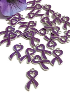 Purple Heart Awareness Ribbon Pendant Charms - Alzheimer's Dementia Lupus Epilepsy Pancreatic Cancer Fibromyalgia Hodgkin's Lymphoma Support