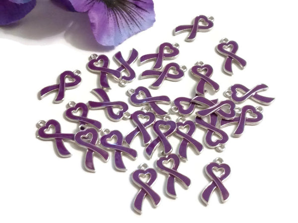 Purple Heart Awareness Ribbon Pendant Charms - Alzheimer's Dementia Lupus Epilepsy Pancreatic Cancer Fibromyalgia Hodgkin's Lymphoma Support