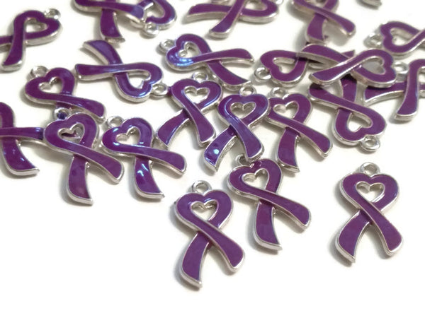 Purple Heart Awareness Ribbon Pendant Charms - Alzheimer's Dementia Lupus Epilepsy Pancreatic Cancer Fibromyalgia Hodgkin's Lymphoma Support