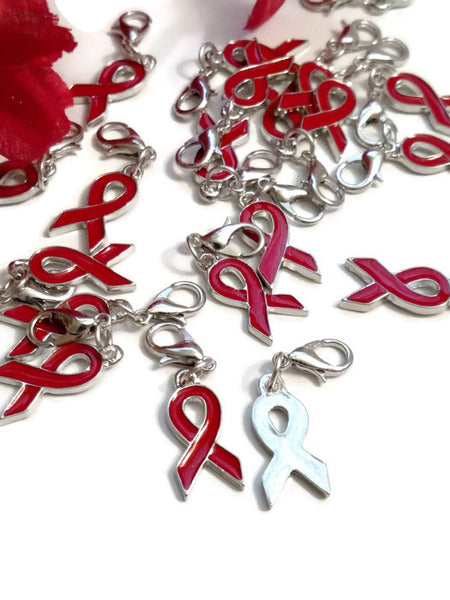 Red Awareness Ribbon Enamel Dangle Charms - Hope Cancer Jewelry Heart Disease HIV/AIDS Substance Abuse Strokes CHF Support Cure Jewelry Charm