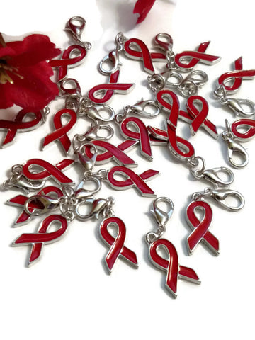 Red Awareness Ribbon Enamel Dangle Charms - Hope Cancer Jewelry Heart Disease HIV/AIDS Substance Abuse Strokes CHF Support Cure Jewelry Charm