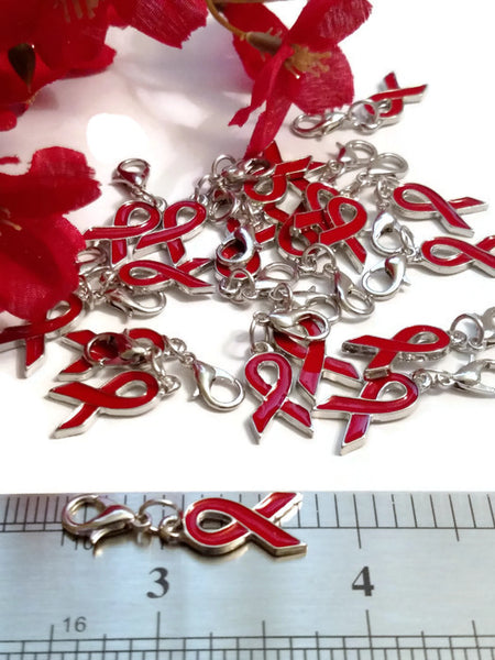 Red Awareness Ribbon Enamel Dangle Charms - Hope Cancer Jewelry Heart Disease HIV/AIDS Substance Abuse Strokes CHF Support Cure Jewelry Charm