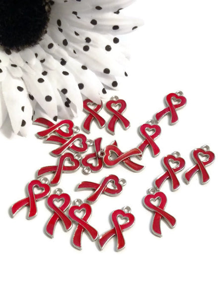 Red Heart Awareness Ribbon Pendant Charms - Hope Cancer Jewelry Heart Disease HIV/AIDS Substance Abuse M.A.D.D. Cure Support Faith Jewelry