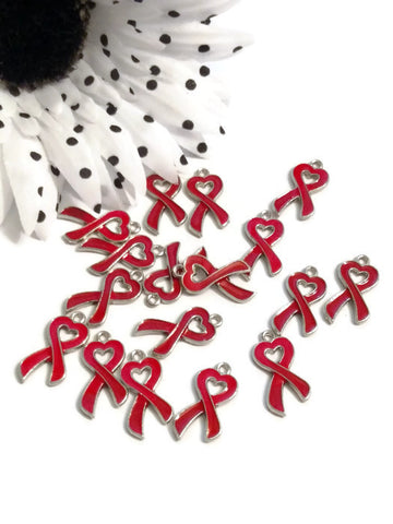 Red Heart Awareness Ribbon Pendant Charms - Hope Cancer Jewelry Heart Disease HIV/AIDS Substance Abuse M.A.D.D. Cure Support Faith Jewelry