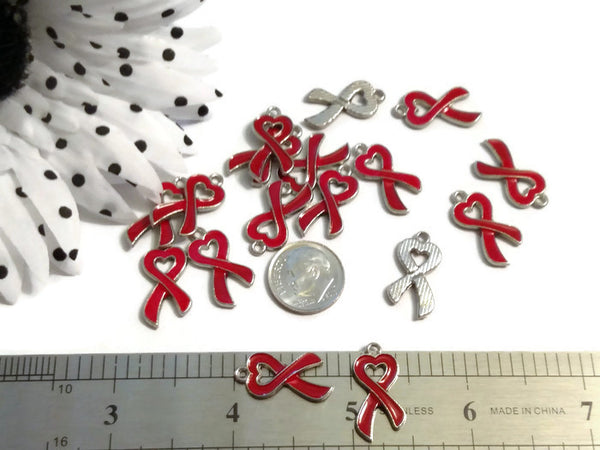 Red Heart Awareness Ribbon Pendant Charms - Hope Cancer Jewelry Heart Disease HIV/AIDS Substance Abuse M.A.D.D. Cure Support Faith Jewelry