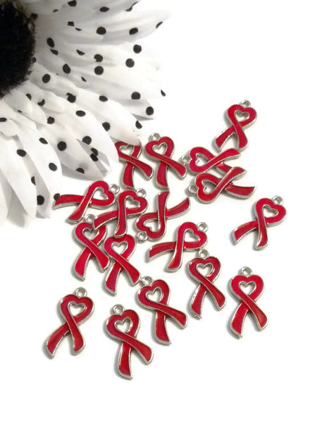 Red Heart Awareness Ribbon Pendant Charms - Hope Cancer Jewelry Heart Disease HIV/AIDS Substance Abuse M.A.D.D. Cure Support Faith Jewelry