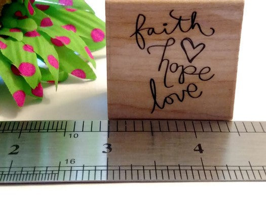 Faith Hope Love Wood Block Rubber Stamp