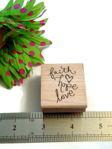 Faith Hope Love Wood Block Rubber Stamp