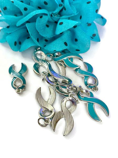 Teal Awareness Ribbon Charms - Ovarian Cancer Anti Bullying Anxiety Disorder Sexual Assault Obsessive Compulsive Disorder Substance Abuse