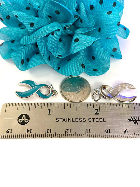 Teal Awareness Ribbon Charms - Ovarian Cancer Anti Bullying Anxiety Disorder Sexual Assault Obsessive Compulsive Disorder Substance Abuse