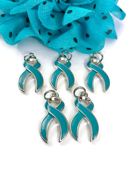 Teal Awareness Ribbon Charms - Ovarian Cancer Anti Bullying Anxiety Disorder Sexual Assault Obsessive Compulsive Disorder Substance Abuse