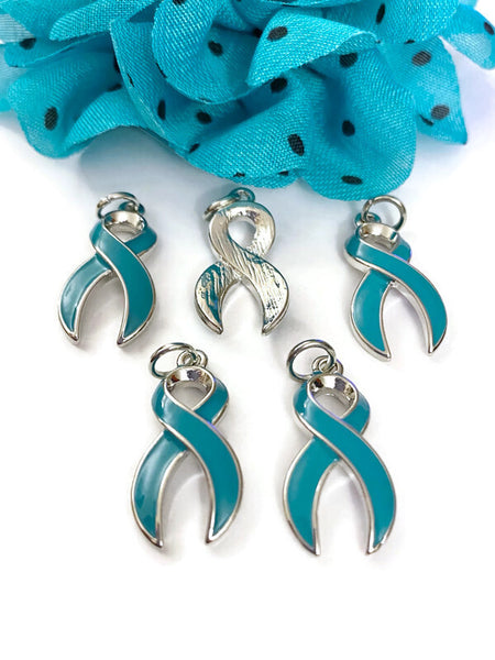 Teal Awareness Ribbon Charms - Ovarian Cancer Anti Bullying Anxiety Disorder Sexual Assault Obsessive Compulsive Disorder Substance Abuse