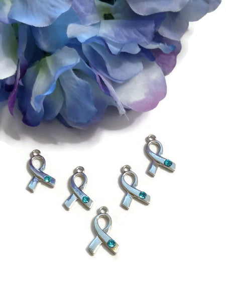 Teal Crystal Awareness Ribbon Charms - Ovarian Cancer Anti Bullying Anxiety Disorder Sexual Assault Obsessive Compulsive Substance Abuse