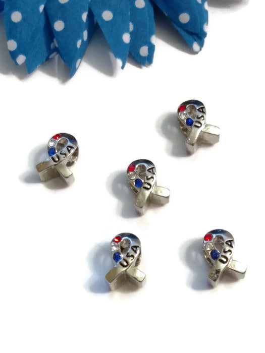 USA Red White & Blue Awareness Slide Bead Charms - Military Soldier Support Our Troops Army Navy Air Force Marines Patriotic 4th of July