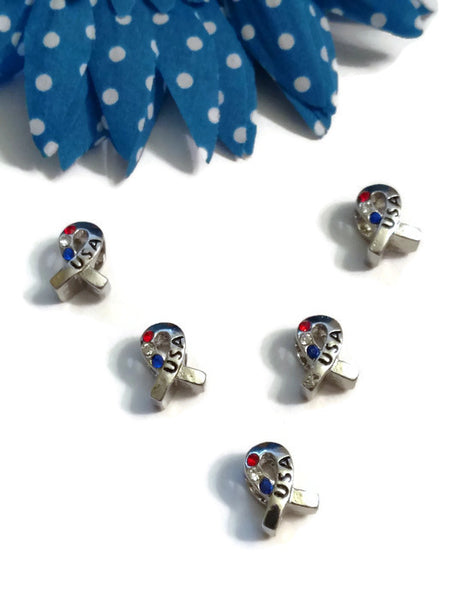 USA Red White & Blue Awareness Slide Bead Charms - Military Soldier Support Our Troops Army Navy Air Force Marines Patriotic 4th of July