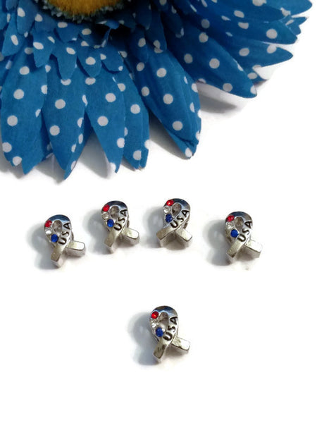 USA Red White & Blue Awareness Slide Bead Charms - Military Soldier Support Our Troops Army Navy Air Force Marines Patriotic 4th of July