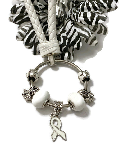 1Pc White Awareness Bead Dangle Keychain Ring - Bone Cancer Adoption Blindness Child Abuse Osteoporosis Holocaust Survivors Scoliosis