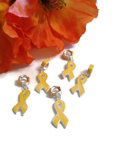 Yellow Gold Awareness Ribbon Dangle Pendant Charms w/Bail- Childhood Cancer Support Cure Save Our Troops Suicide Prevention Missing Children