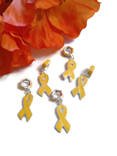 Yellow Gold Awareness Ribbon Dangle Pendant Charms w/Bail- Childhood Cancer Support Cure Save Our Troops Suicide Prevention Missing Children