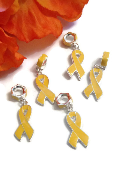 Yellow Gold Awareness Ribbon Dangle Pendant Charms w/Bail- Childhood Cancer Support Cure Save Our Troops Suicide Prevention Missing Children