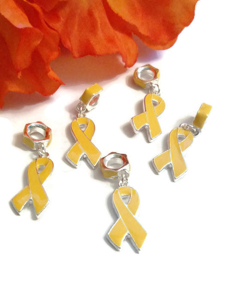 Yellow Gold Awareness Ribbon Dangle Pendant Charms w/Bail- Childhood Cancer Support Cure Save Our Troops Suicide Prevention Missing Children