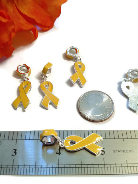 Yellow Gold Awareness Ribbon Dangle Pendant Charms w/Bail- Childhood Cancer Support Cure Save Our Troops Suicide Prevention Missing Children