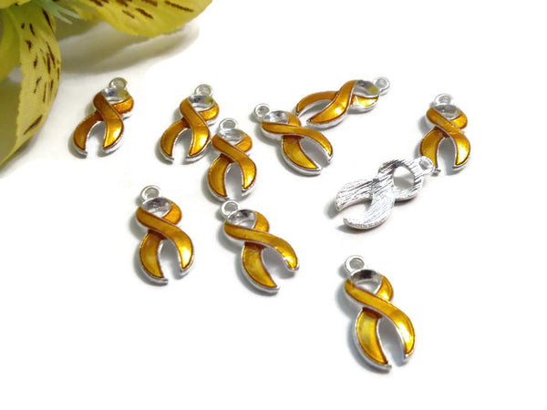 Yellow Gold Awareness Ribbon Pendant Charms - Childhood Cancer Save Our Troops Suicide Prevention Missing Children Hope Support Cure Survive