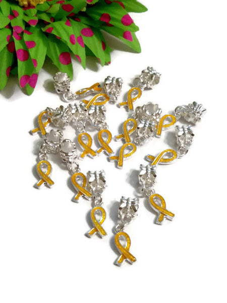 Yellow Gold Awareness Small Ribbon Dangle Pendant Charms - Childhood Cancer Support Our Troops Suicide Prevention Missing Children - Small Dangle 5 Pc