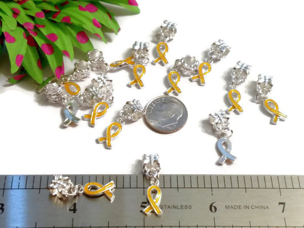 Yellow Gold Awareness Small Ribbon Dangle Pendant Charms - Childhood Cancer Support Our Troops Suicide Prevention Missing Children - Small Dangle 5 Pc