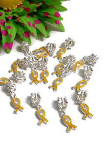 Yellow Gold Awareness Small Ribbon Dangle Pendant Charms - Childhood Cancer Support Our Troops Suicide Prevention Missing Children - Small Dangle 5 Pc