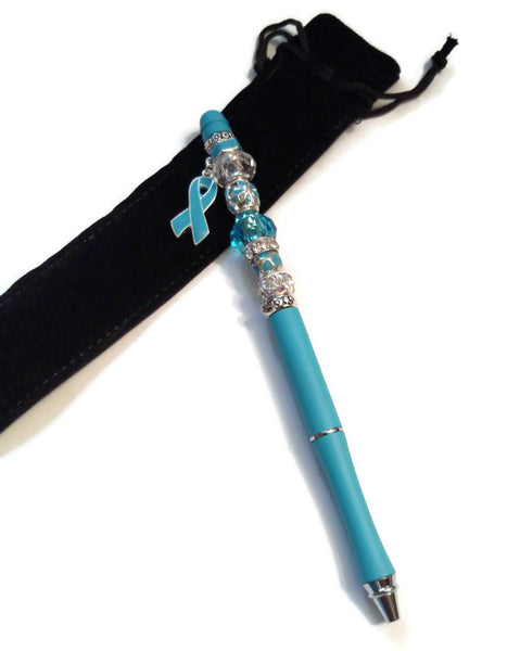 Light Blue Awareness Beaded Writing Pen