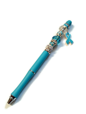 Light Blue Awareness Beaded Writing Pen