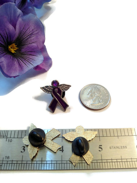 Purple Angel Ribbon Awareness Wing Pin - Alzheimer Dementia Support Cure Depression Fibromyalgia Lupus Pancreatic Cancer Hodgkin's Lymphoma