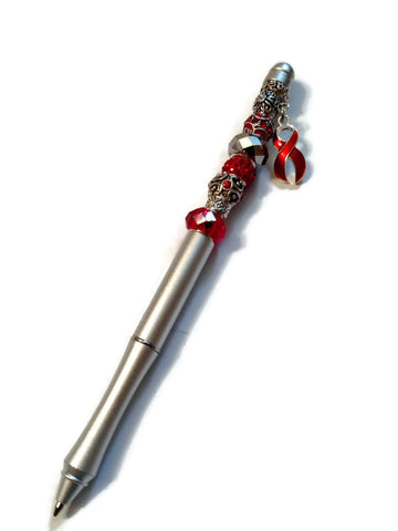 Red Awareness Beaded Writing Pen