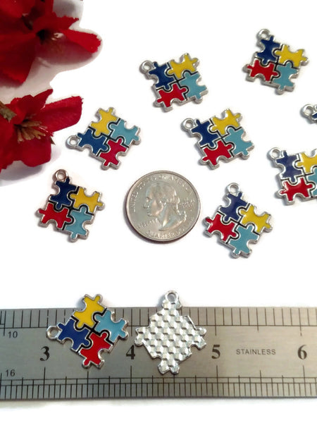 5 Pcs Autism Awareness Enamel Pendant Charms - Puzzle Inspirational Autistic Awareness Asperger's Spectrum Disorders Puzzle Piece Jewelry