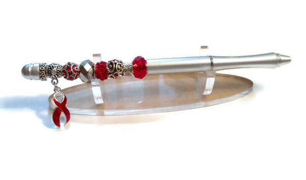 Red Awareness Beaded Writing Pen