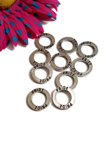 Pride Affirmation Connector Ring Charms - LGBTQ Gay Pride Rainbow Awareness Queer Transgender Support Acceptance  Transgender Jewelry- 10 Pc