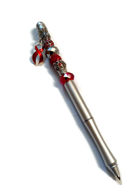 Red Awareness Beaded Writing Pen