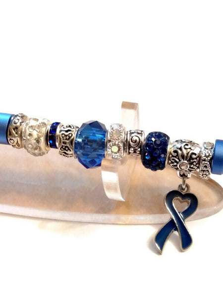 Blue Awareness Beaded Writing Pen - Ribbon Prostate Colon Cancer Men’s Health Pro Choice Awareness Thyroid Disease Spay/Neuter Pets Alopecia