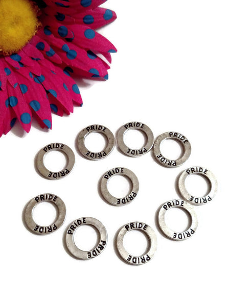 Pride Affirmation Connector Ring Charms - LGBTQ Gay Pride Rainbow Awareness Queer Transgender Support Acceptance  Transgender Jewelry- 10 Pc