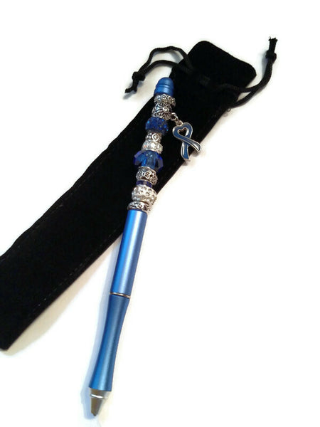 Blue Awareness Beaded Writing Pen - Ribbon Prostate Colon Cancer Men’s Health Pro Choice Awareness Thyroid Disease Spay/Neuter Pets Alopecia