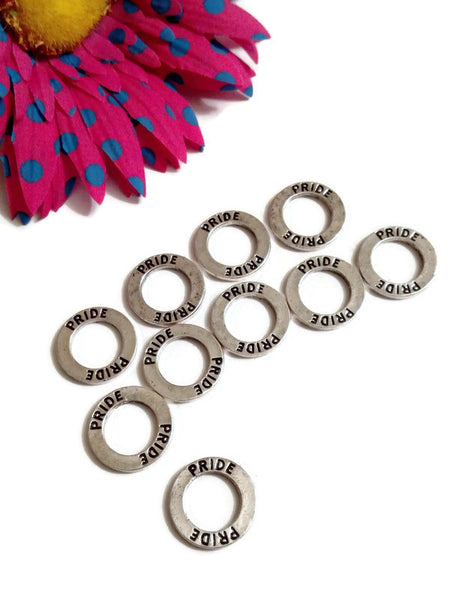 Pride Affirmation Connector Ring Charms - LGBTQ Gay Pride Rainbow Awareness Queer Transgender Support Acceptance  Transgender Jewelry- 10 Pc