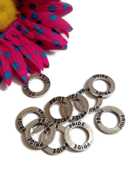 Pride Affirmation Connector Ring Charms - LGBTQ Gay Pride Rainbow Awareness Queer Transgender Support Acceptance  Transgender Jewelry- 10 Pc