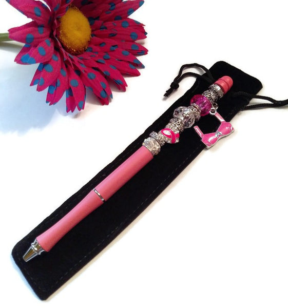 Pink Cancer Ribbon Awareness Beaded Pen