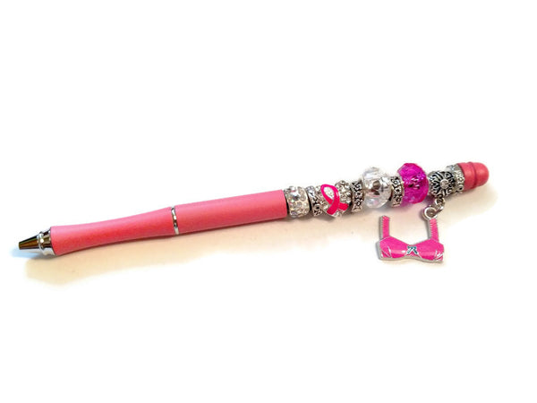 Pink Cancer Ribbon Awareness Beaded Pen