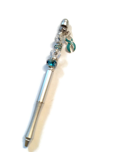 Teal Awareness Beaded Writing Pen