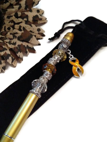 Gold Yellow Awareness Beaded Writing Pen