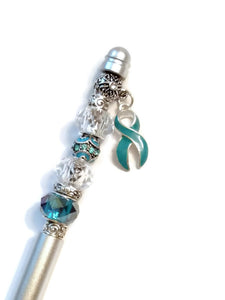 Teal Awareness Beaded Writing Pen